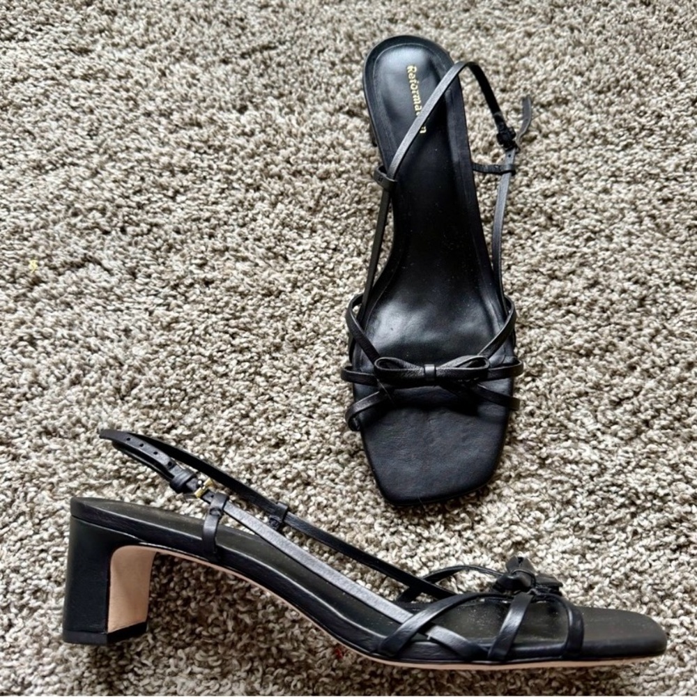 REFORMATION x  Sally Leather Bow Heels - Black ( W5.5)